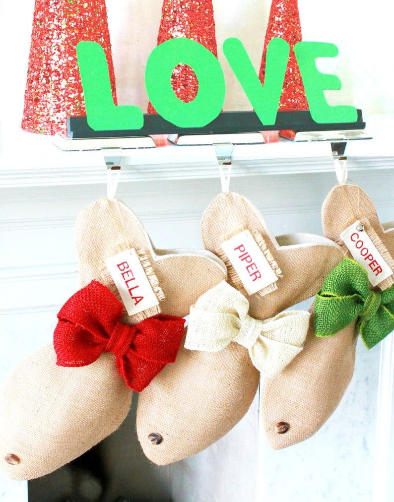 Personalized Cat Burlap Christmas Stocking – Handmade Holiday Pet Stocking